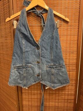 Target Denim Tie-Back Halter Vest - Blue